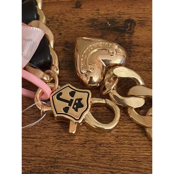 Juicy Couture Gold-Tone & Black Charm Link Dangle Belt M/L Heart Crown Key - Picture 11 of 12